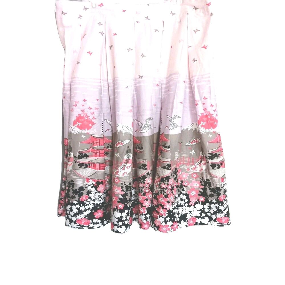 Dressever Japanese Floral Pleated Skirt XL Midi Pinks Side Zipper A-line
